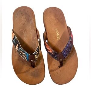 Vionic Multicolor Snake-Print Thong Sandals - Brown Footbed